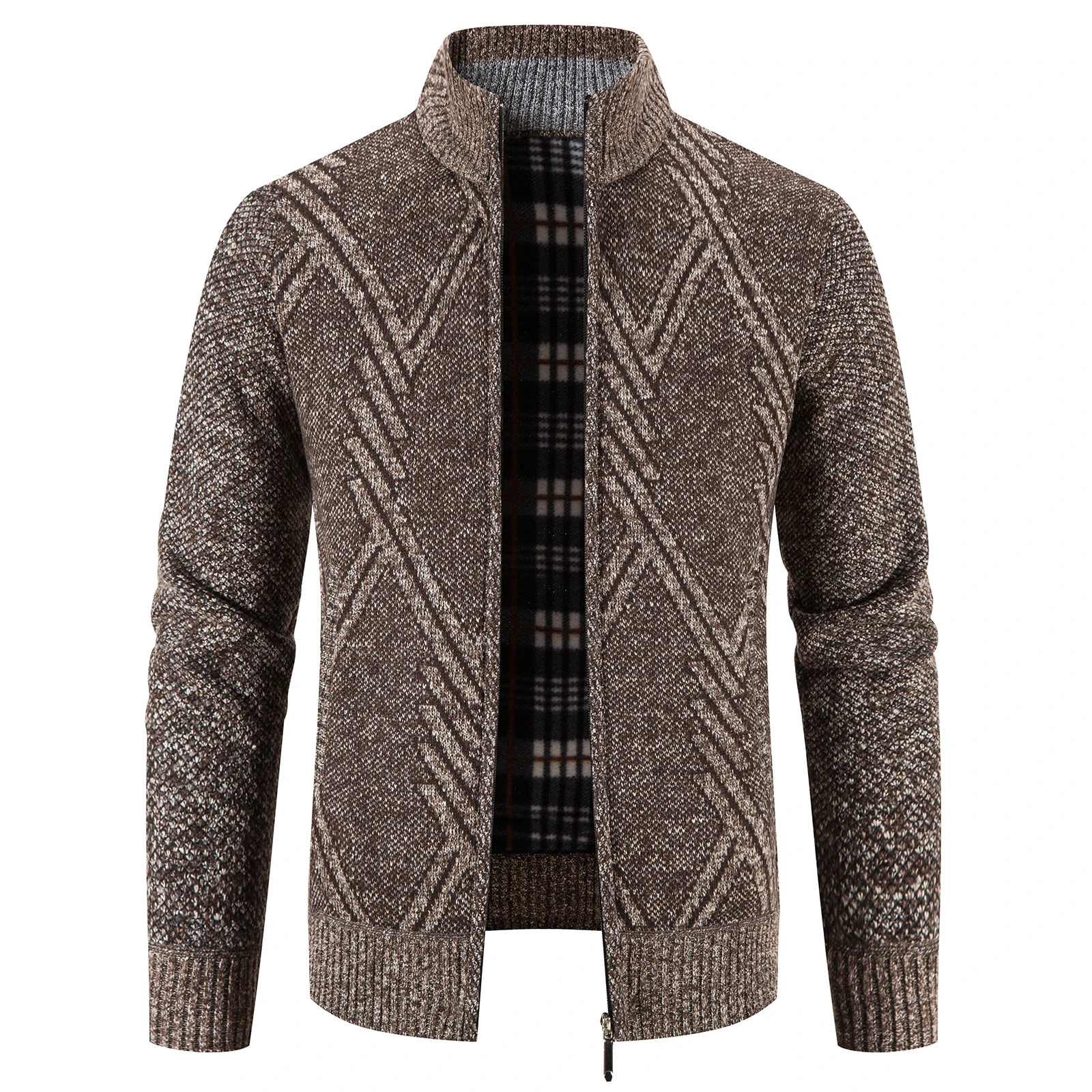 Autumn Winter Male Sweater Coat Knit Jumpers Fleece Warm Jacket Korean Mock Collar Patchworked Zip Windbreaker Mens Overcoat 241031