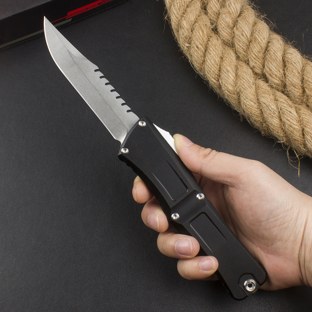 New H1029 High End Tactical Knife D2 Stone Wash Single Blade CNC Aviation Aluminum Handle Outdoor Camping Hiking EDC Pocket Knives With Nylon Bag