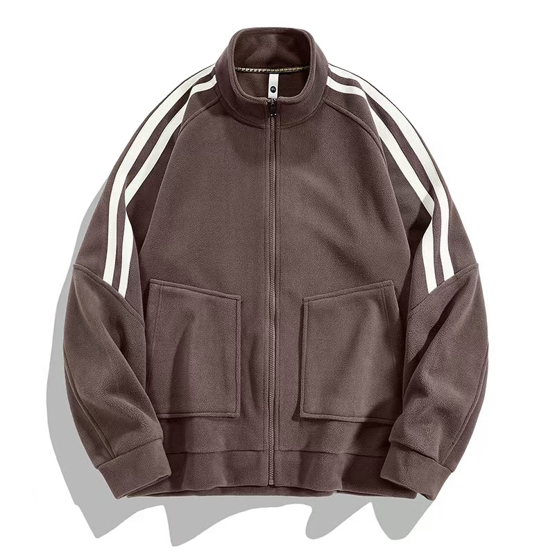 Designer jacket sweater men's autumn and winter new striped trend loose thickened collar coat.