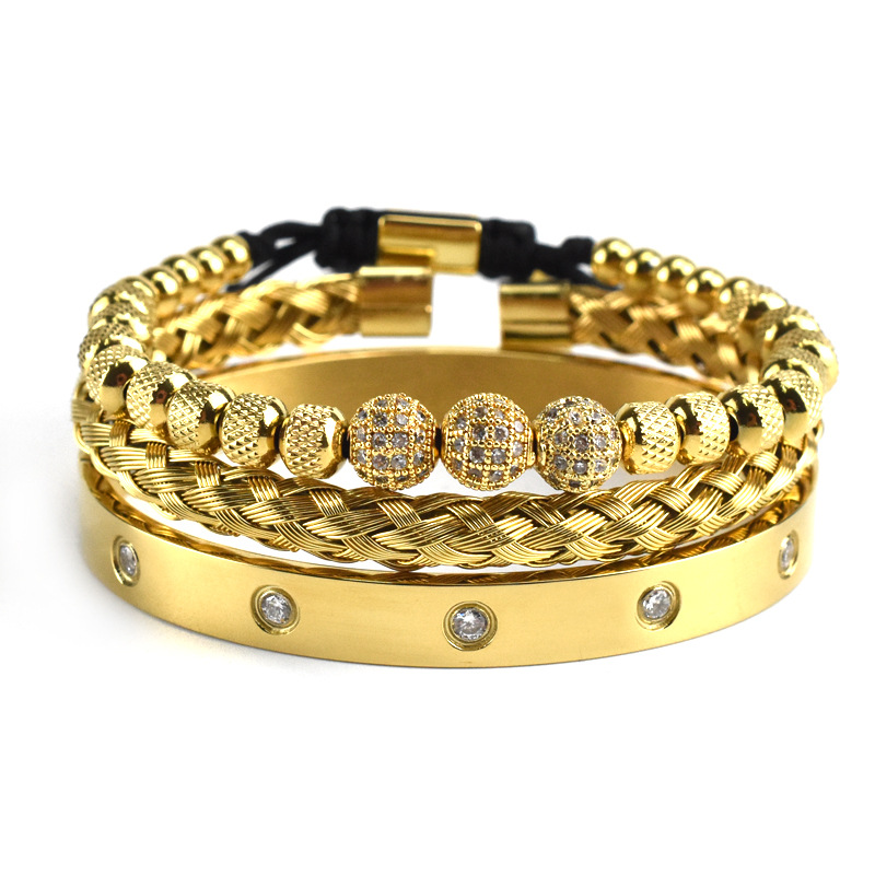 Zirconium ball braided stainless steel Roman numerals zircon twist bracelet designer