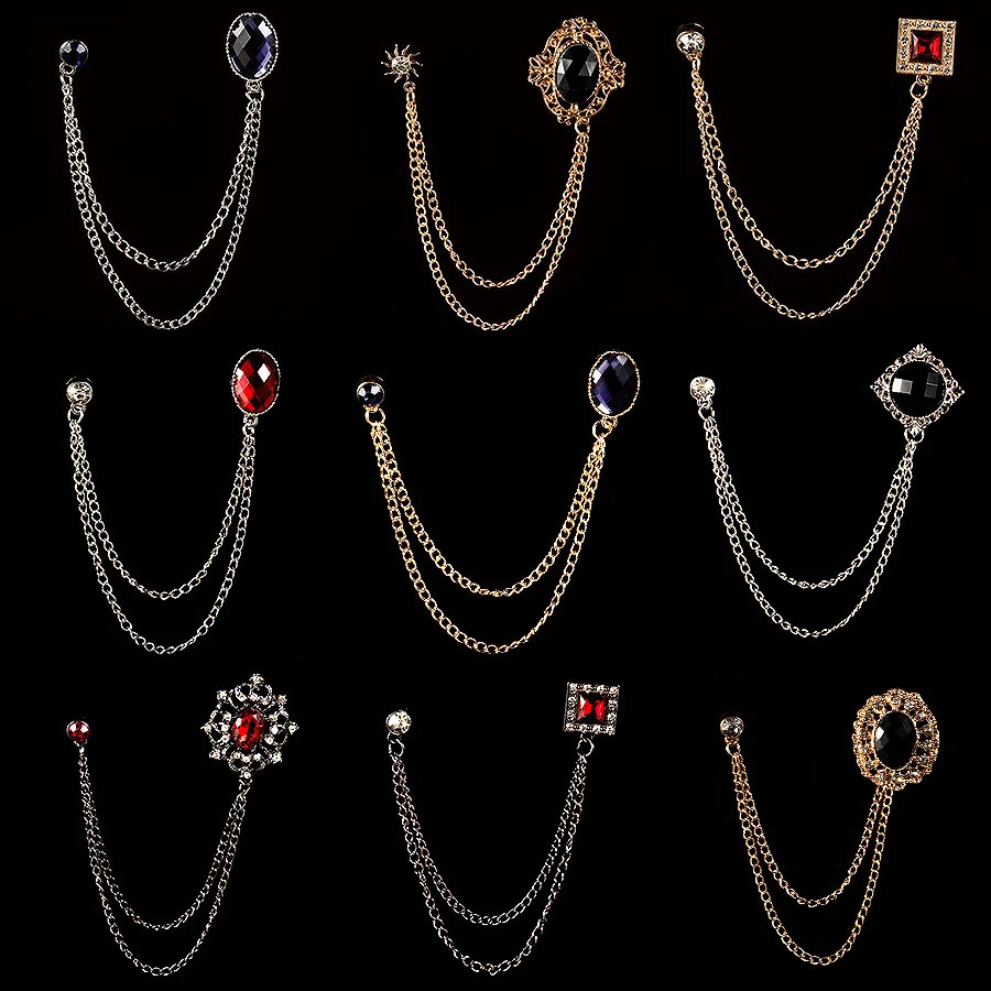 SKEDS Fashion Men Classic Chain Brooches Suit Jewelry Vintage Crystal Decoration Banquet Brooch Badges Pin Corsage 241031