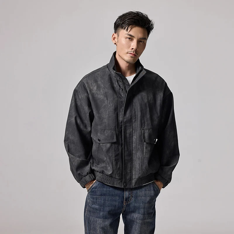 American Retro Leather Jacket Autumn Feeling Zipper Bicycle Set Flight Set Jacket 241031