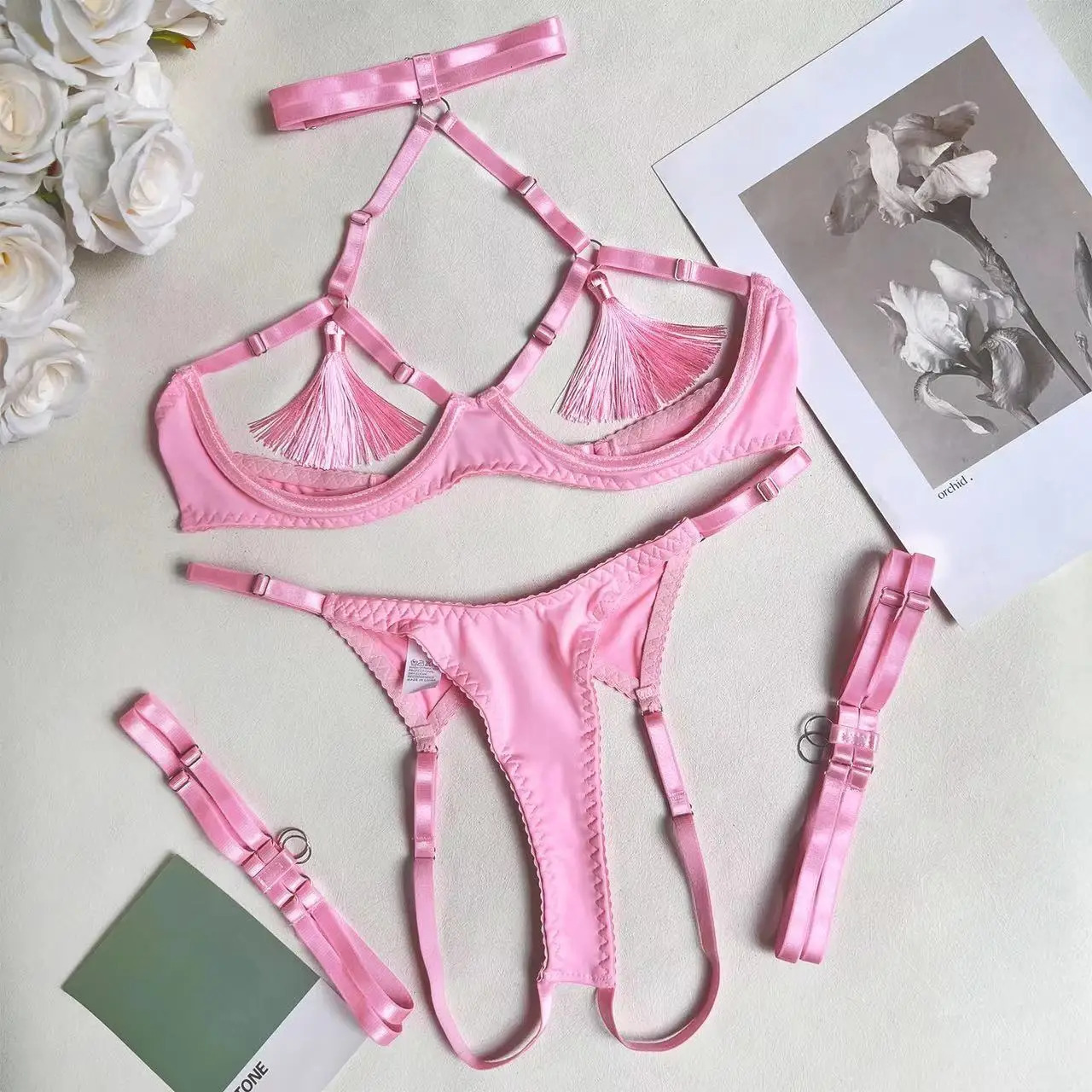 3-Piece Black Bra Set Women Patchwork See Through Mesh Lingerie Set Ladies Sexy Panty Underwear Set 241031