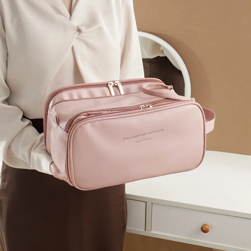 Pink Hard Frame Double Zipper Makeup Bag Makeup Box Soft PU Toilet Storage Box Korean Style Female Organizer 241031