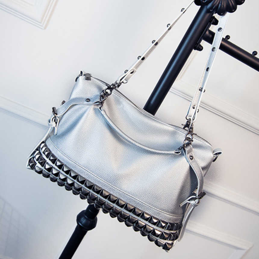 Shoulder Bags Bags Large Capacity Tote Bag Litchi Pattern WoMens Bag Rivet Fashion Bag Single Shoulder Oblique Straddle Portable Punk Bag 241015