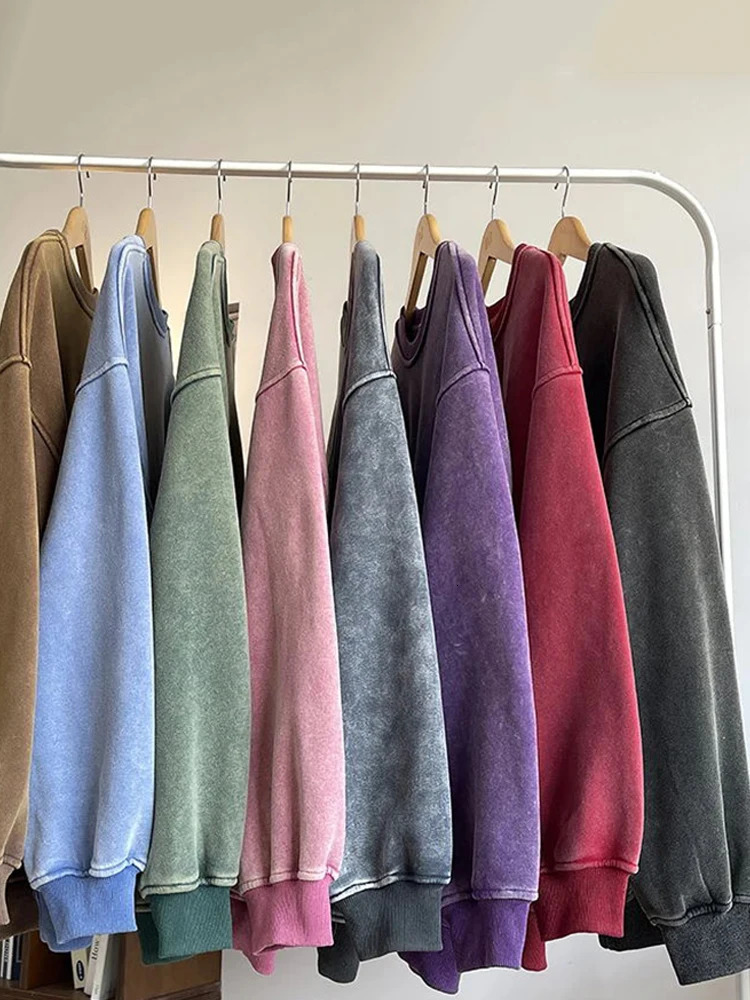 Mens Sweatshirts 360G Heavy Cotton O-Neck Unisex Couple Pullovers Y2K Clothes Streetwear Oversized Hoodie Washed Sweat Tops 241031