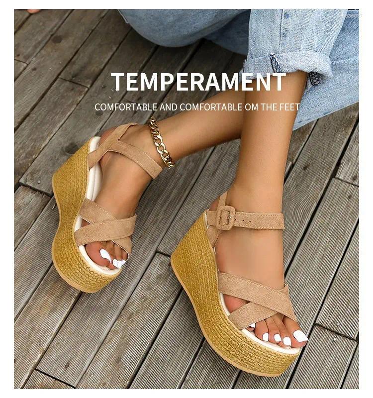 Sandals Fashion Wedge For Women Summer Casual Non-slip Peep Toe Platform Shoes Rubber Sole Buckle Elegant Heels zhanyishengli