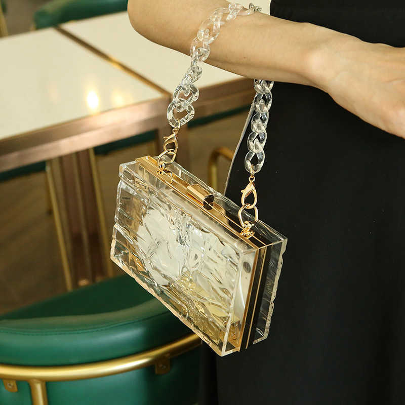 CMM New Bag Acrylic Dinner Bag Water Ripple Square Bag Chain Bag Portable Ice Crack Womens Bag