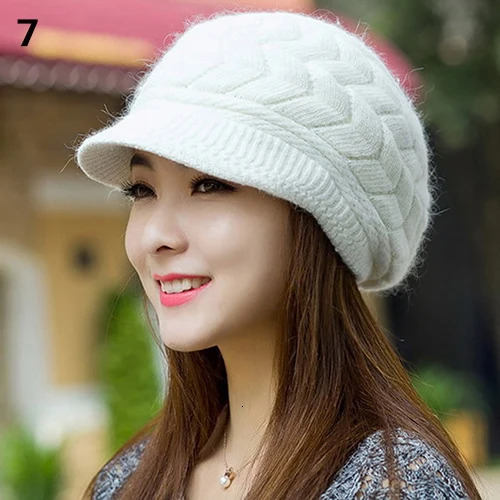 Womens Winter Solid Color Warm Knit Loose Beret Casual Ski Hat Korean Version ed Plus Velvet Thick Ear Guards 241031