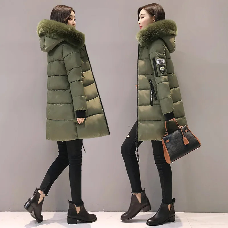 2024 Winter Women Parka Coats Long Cotton Casual Fur Hooded Jackets Thick Warm Slim-fit Jacket Female Overcoat Clothing 241031