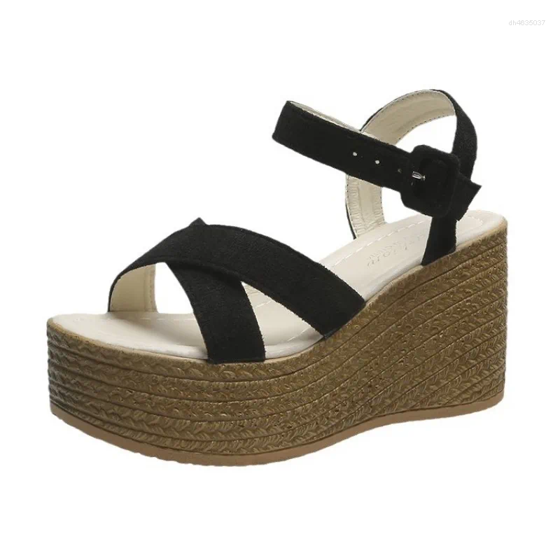 Sandals Fashion Wedge For Women Summer Casual Non-slip Peep Toe Platform Shoes Rubber Sole Buckle Elegant Heels zhanyishengli