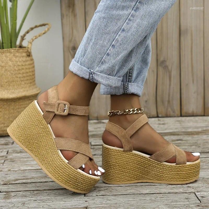 Sandals Fashion Wedge For Women Summer Casual Non-slip Peep Toe Platform Shoes Rubber Sole Buckle Elegant Heels zhanyishengli