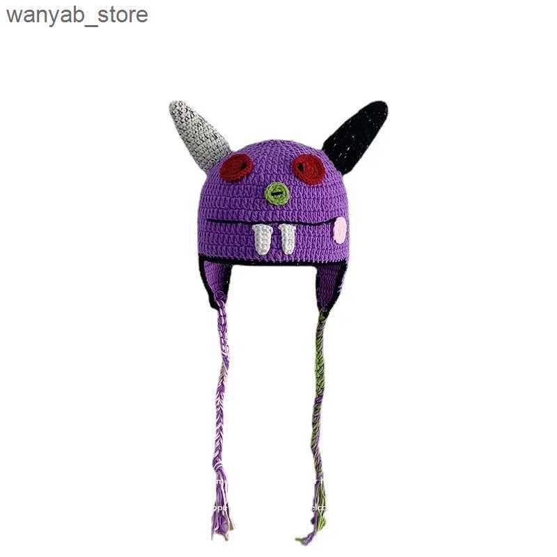 Wide Brim Hats Bucket Hats Funny Cartoon Skullies Beanie Cute Wool Knit Hat Mask Men Women Winter Warm Monster Pullover Christmas Cosplay Costumes Gif