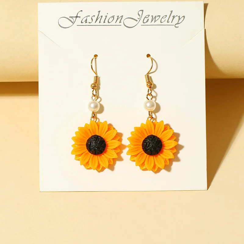 Crossborder fashion versatile sunflower pearl shape flower womens earrings 241031