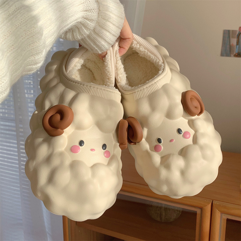 Three-dimensional Lamb slippers for Women Girls Ladies Fall/Winter Warm fur slide Furry plush mule Luxury women's shoes Flat slipper slide foot