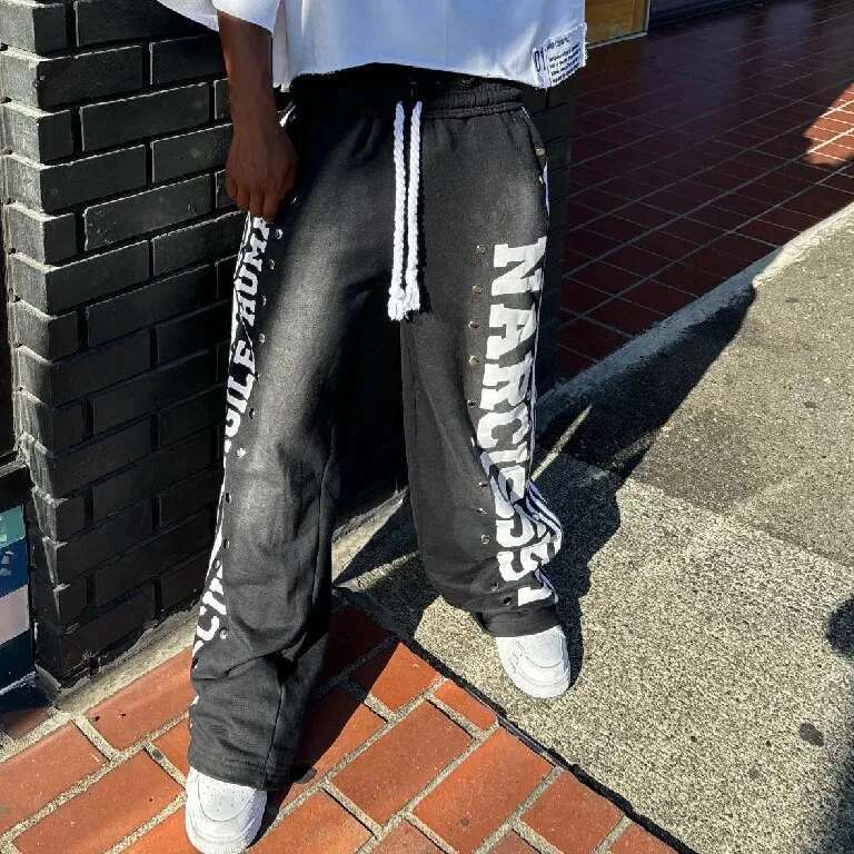 Retro Patch Sweatpants Y2k Pants Mens Hip Hop Letters Sequins Rhie Stripes Baggy Elastic Waist Jogging Casual Trousers