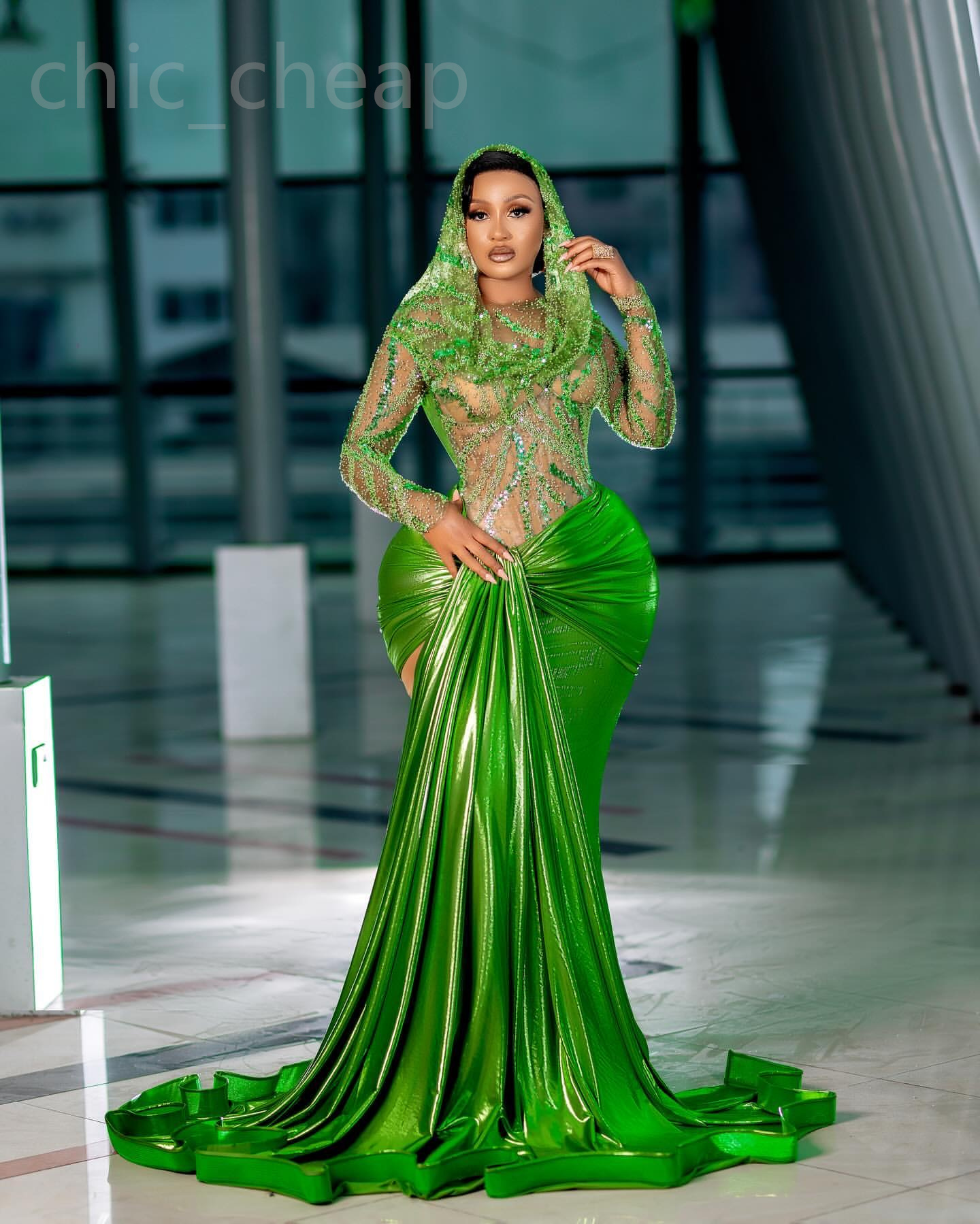 Ebi Ao Green Mermaid Prom Dre Sequined Lace Illuion Evening Formal Party Second Reception Th Birthday Engagement Gown Dree Robe De Soiree ZJ