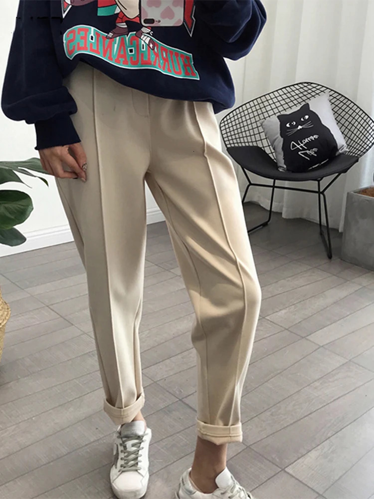 Winter Thicken Women Pencil Pants Wool Pants Female Autumn High Waist Loose Trousers Capris Good Fabric 241031