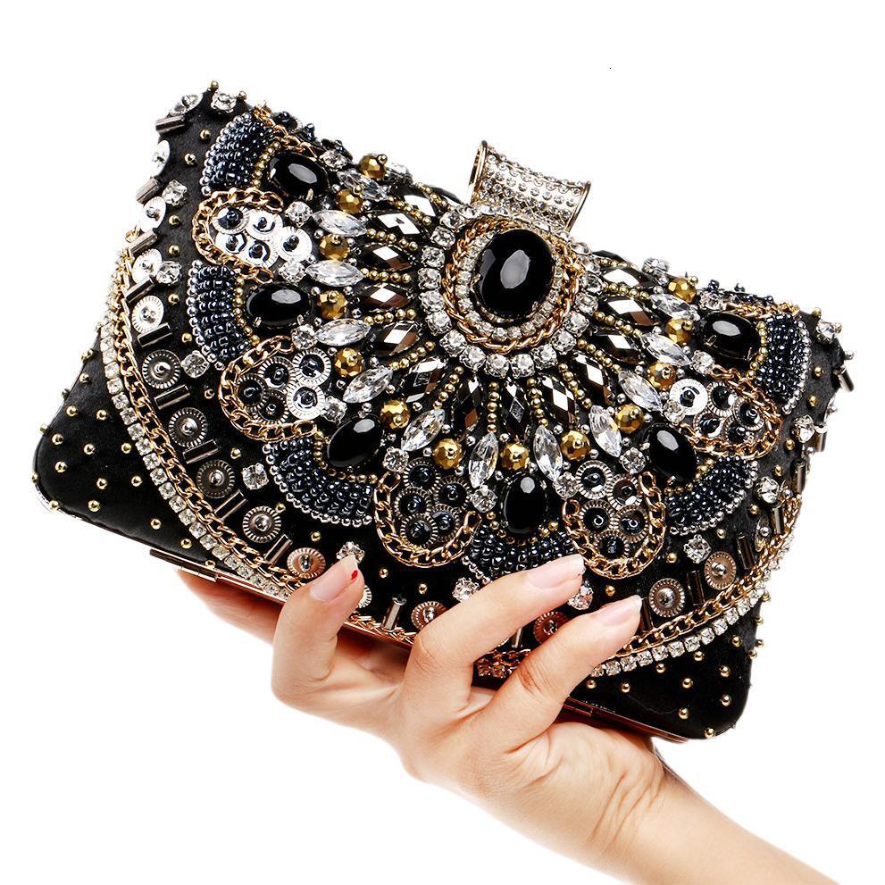 New Grand Banquet Handmade Embroidered Bead Embroidered Dress with Diamond Inlaid Fashion Women's Bag