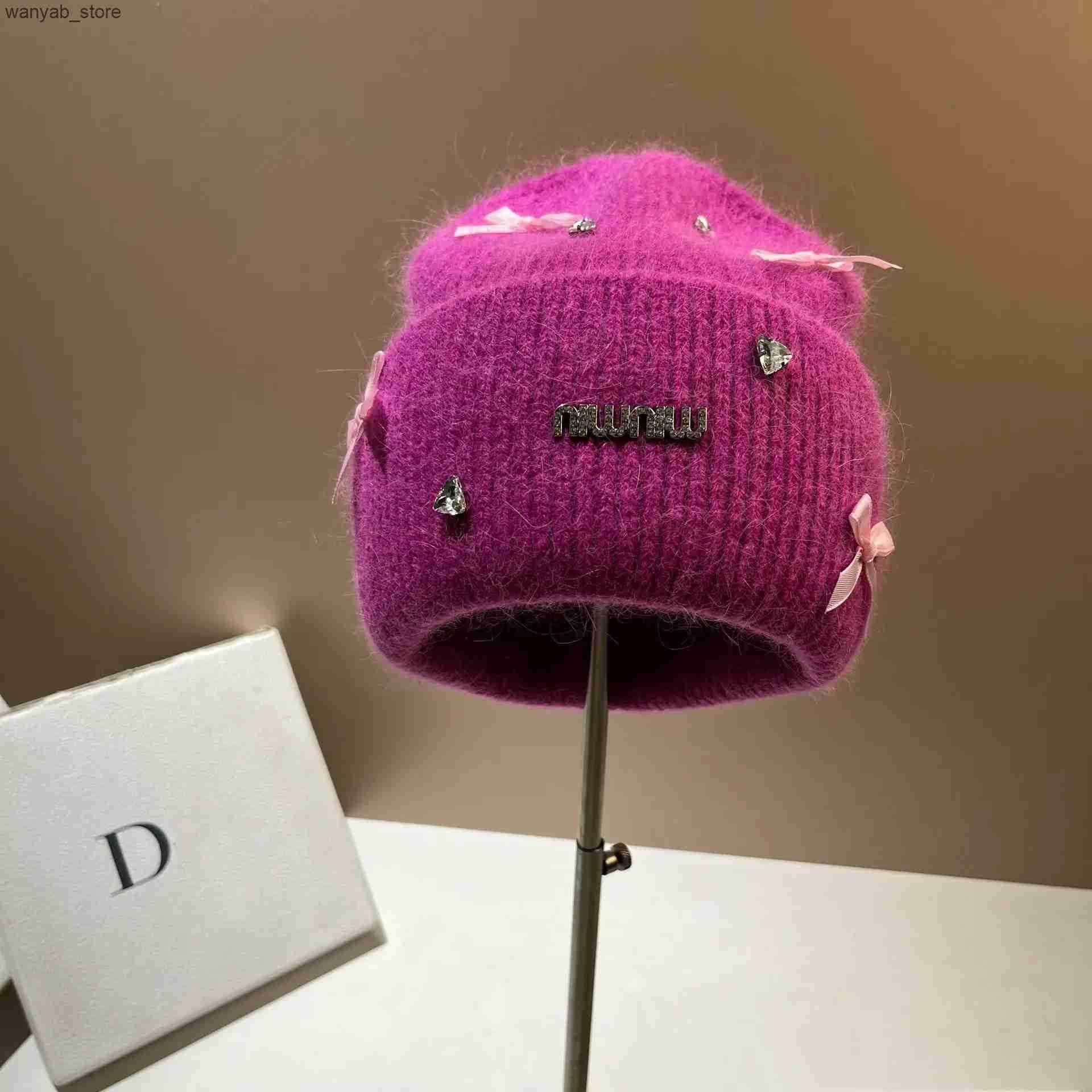 Wide Brim Hats Bucket Hats Winter Rabbit Hair Knitted Hat Bow Rhinodrill Warm Woolen Cap Russian Earwarmers Women Men Outdoor Exercise M511 L240910