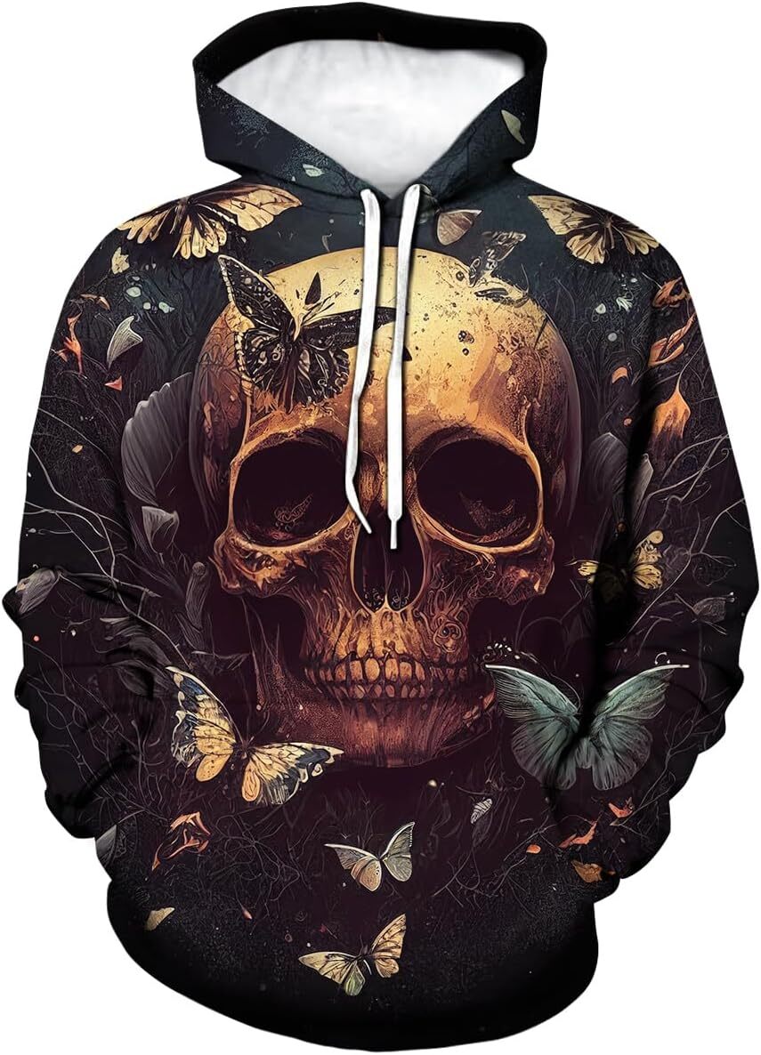 Hoodie for Mens Womens Mens Novelty Skull Print Hoodies Sweatshirt Pullover with Pocket Graphic cool Hoodies sweatshirt Creative fashion Pullover Long