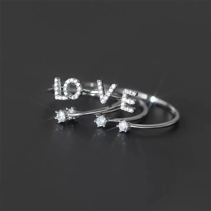 Fashion 925 Sterling Silver 26 Letter Ring Sparkling Diamond Zircon Open Index Finger Your Name Birthday Party Jewelry 241031