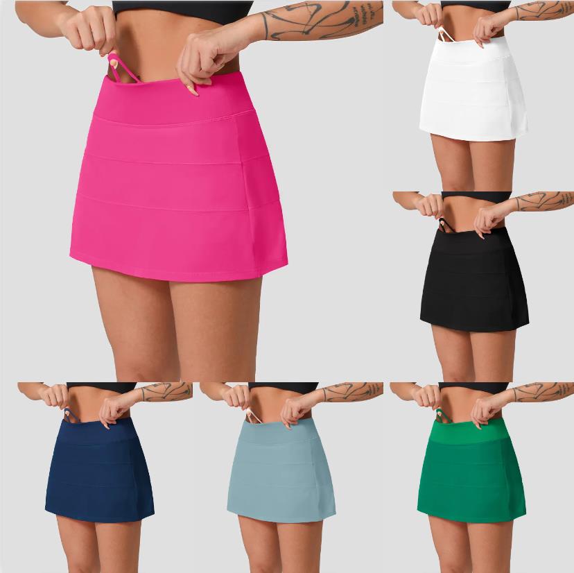 Lycra Women Sports Yoga Skirts Workout Shorts Zipper Pleated Tennis Golf Skirt Anti Exposure Fitness Short Skirt with Pocket