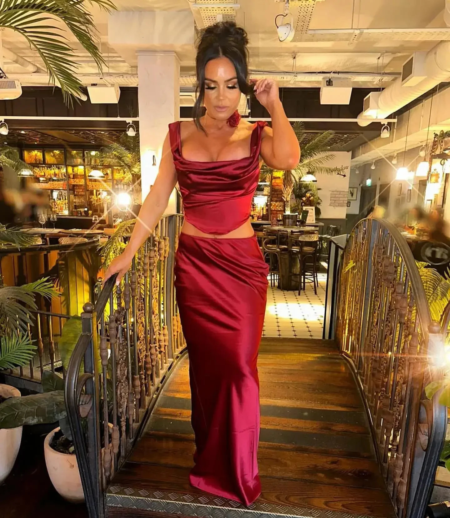 Mingmingxi Wine Elegant and Beautiful Womens Dresses Sexy Corset Cropped Top Skirt 2 Piece Set Christmas in 240329