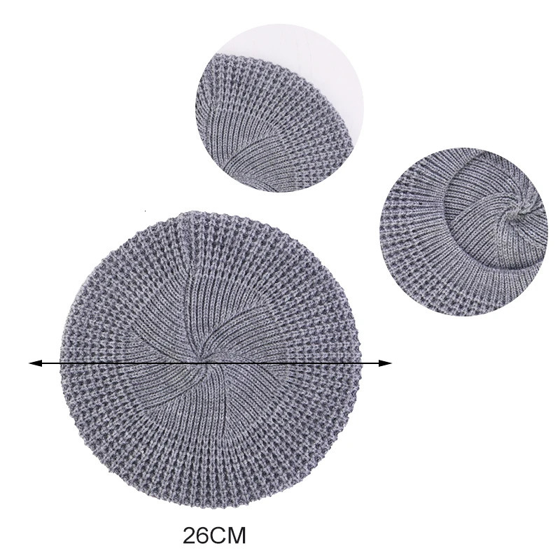 Winter Womens Knit Beret Cap Vintage Female Autumn Hats Casual Elastic Solid Color Ladies Artist Beanie 241031