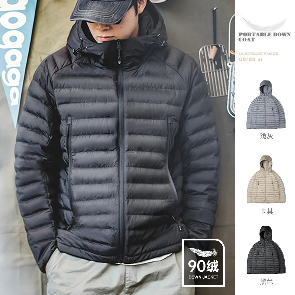 Maden Winter Lightweight Hooded Down Jacket for Men White Duck Filling Urban Outdoor Portable Coat Thick Warm 241024