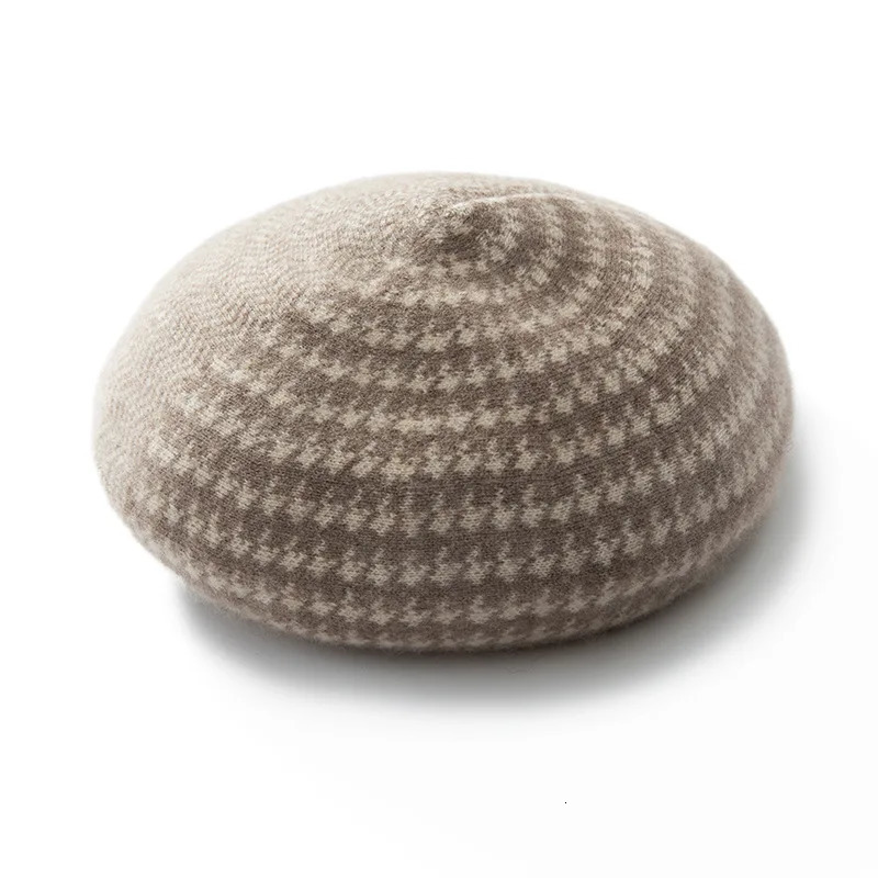 Thousand Birds Plaid Cashmere Ladies High Quality Beret With Knitted Hat Casual British Vintage 241031