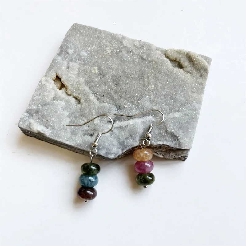 Rare 5 * 8MM tourmaline natural stone jewelry set colorful bead necklace earrings bracelet chain necklace trend simple n party 241031