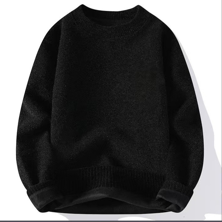 Mens casual warm and plush thick round neck sweater for autumn and winter solid color loose one-piece velvet knit sweater versatile base