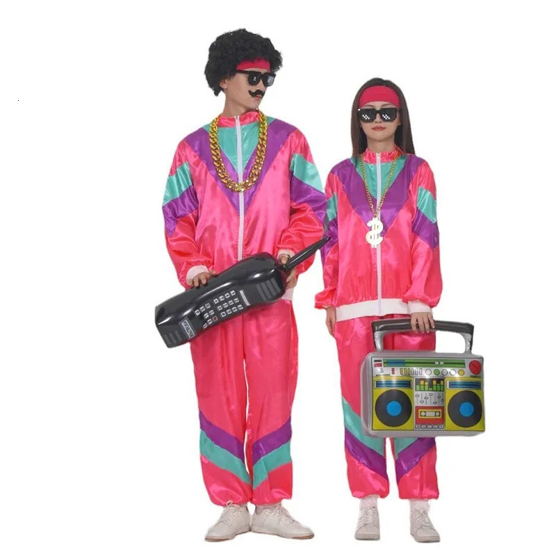80s 90s Retro Disco Suit Adult Men Cosplay Party Stage Costume Fashion Color Matching Sportswear 241031