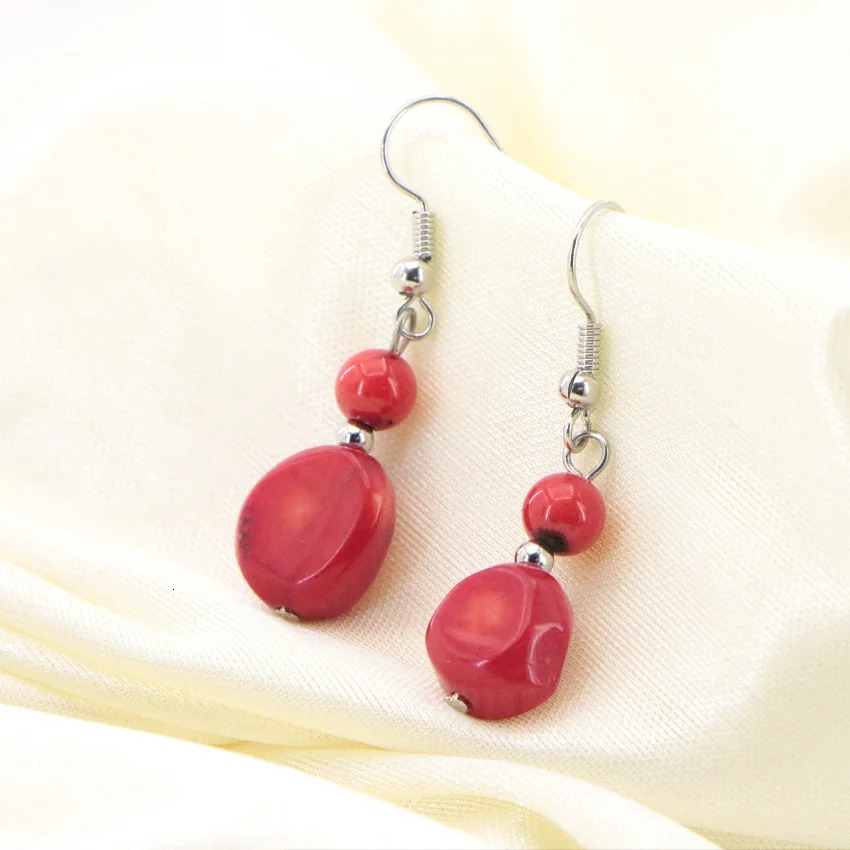 Natural stone red coral irregular shaped isolation bead pendant necklace bracelet earrings womens exquisite jewelry set 241031