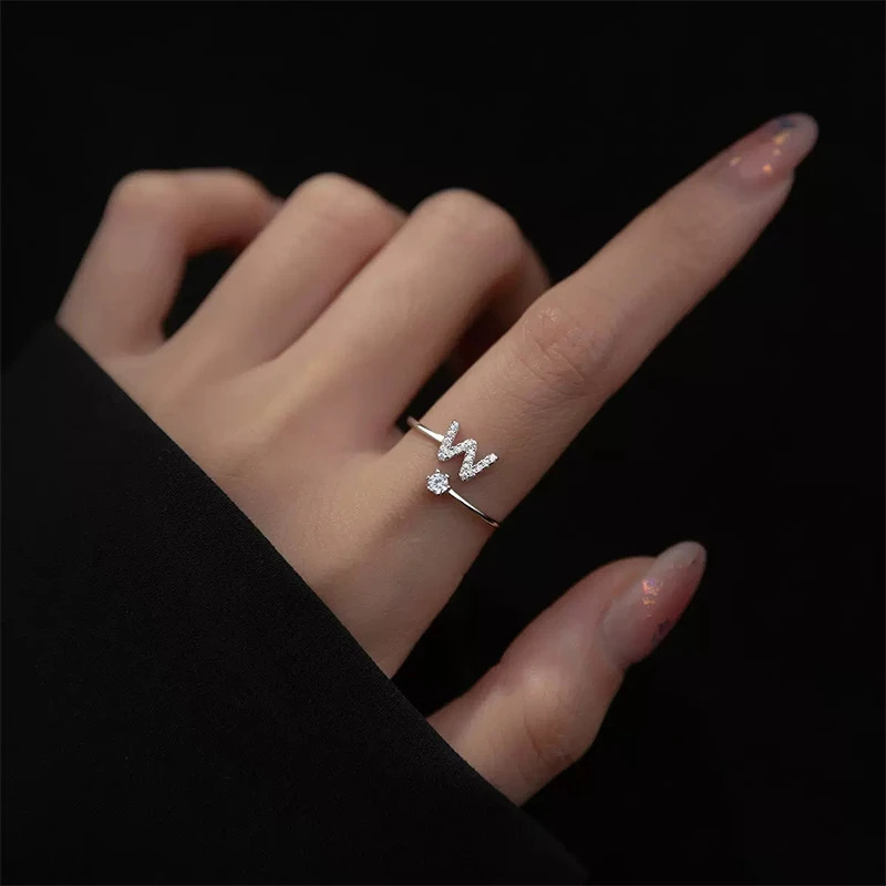 Fashion 925 Sterling Silver 26 Letter Ring Sparkling Diamond Zircon Open Index Finger Your Name Birthday Party Jewelry 241031