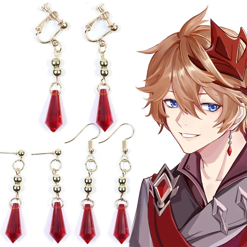 Game Genshin Impact Earring Tartaglia Hu Tao Venti Kaeya Alberich Aether Qiqi Keqing Cosplay Clip Earrings Foe Fans Jewelry Gift 241031