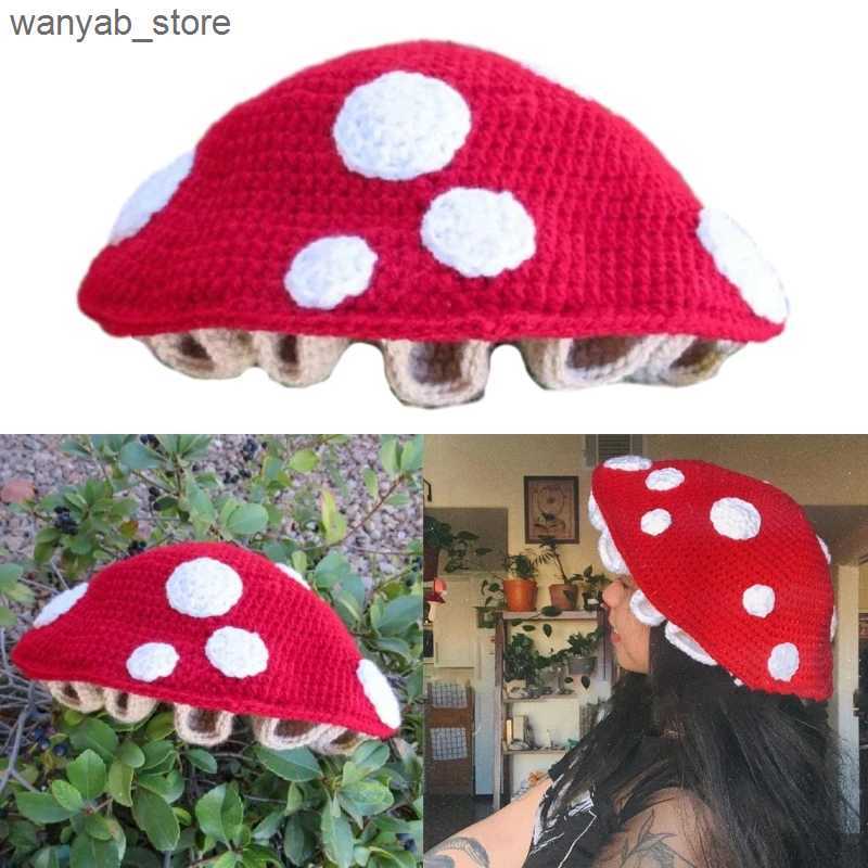 Wide Brim Hats Bucket Hats Halloween Hats Adult Crochet Mushroom Soft Slouchy Hat for Outdoors Wholesale Mushroom Style Hat L240910