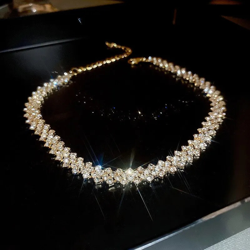 Shiny Full Choker Necklace for Women Personalized Geometric Crystal Necklaces Wedding Jewelry Party Gifts 241031