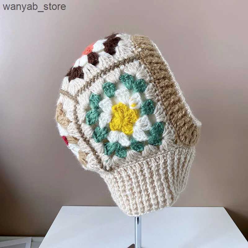 Wide Brim Hats Bucket Hats 2023 Korean Handmade Crochet Balaclava Hats for Women Autumn and Winter Wool Knitted Pullover Beanies Cap Neck Hooded Caps 