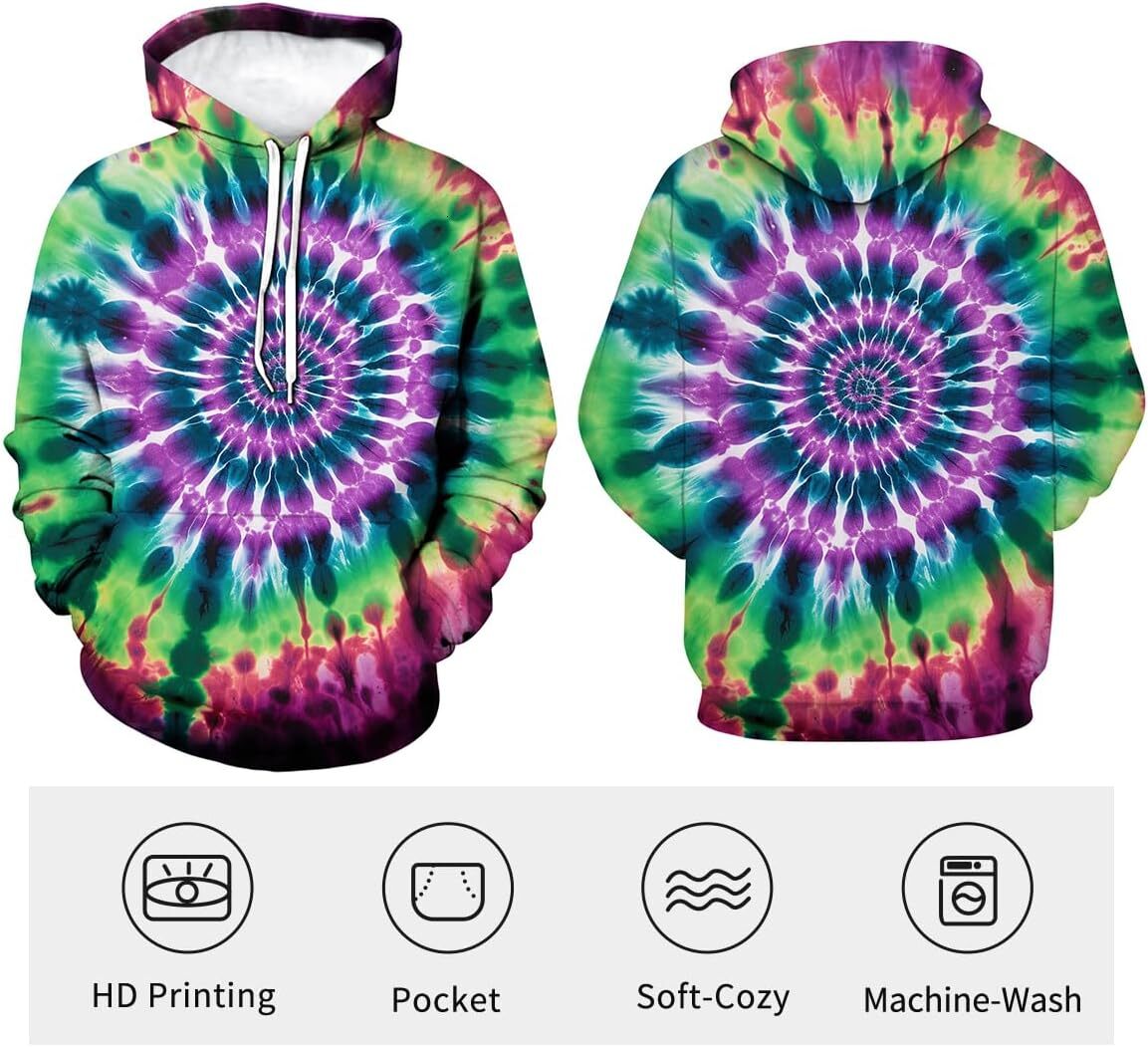 Hoodie for Mens Womens Novelty Tie-Dye Creative fashion Hoodie Funny Psychedelic Graphic Sweatshirt Graphic Hoodies sweatshirt Pullover Long Sleeve