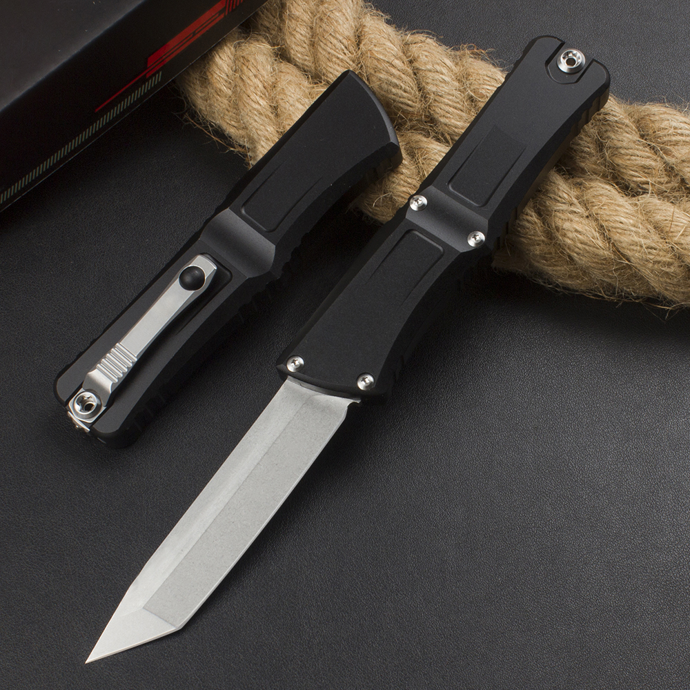 New H1029 High End Tactical Knife D2 Stone Wash Single Blade CNC Aviation Aluminum Handle Outdoor Camping Hiking EDC Pocket Knives With Nylon Bag