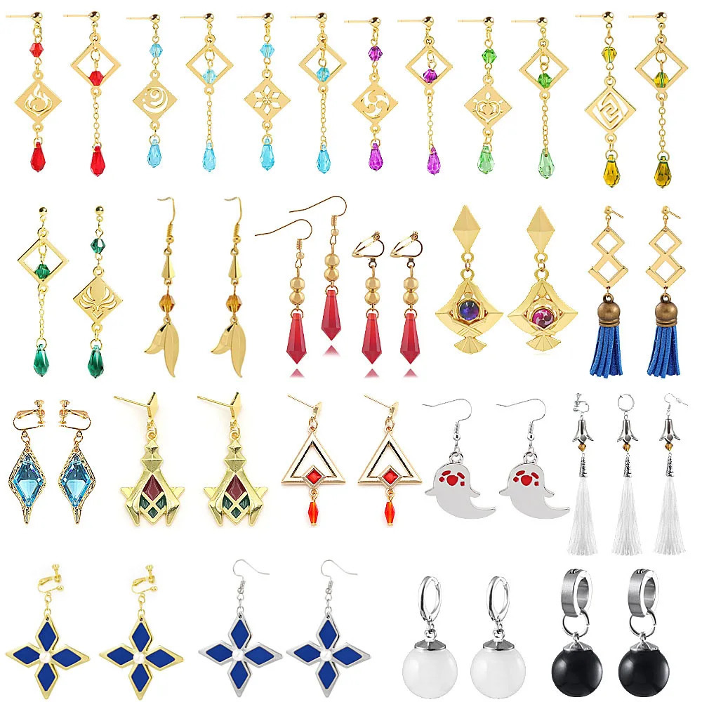 Game Genshin Impact Earring Tartaglia Hu Tao Venti Kaeya Alberich Aether Qiqi Keqing Cosplay Clip Earrings Foe Fans Jewelry Gift 241031
