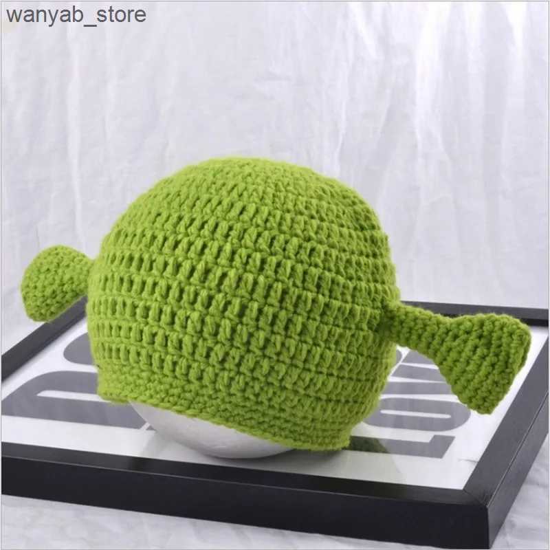 Wide Brim Hats Bucket Hats Winter Hats For Women Men Balaclava Monster Shrek Wool Hat Creative Funny Knitted Hat Pure Hand Winter Cap Men Hat L240910