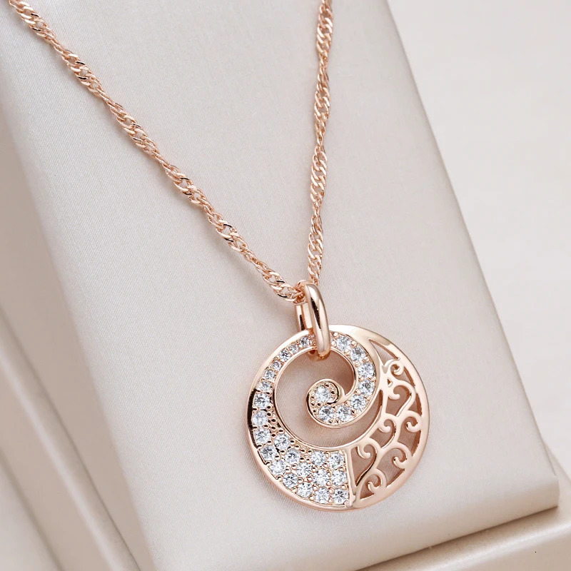 Kinel 585 Rose Gold Pendant Necklace Women Crystal Flower Natural Zircon Bridal Wedding High Quality Daily Fine Jewelry 241031