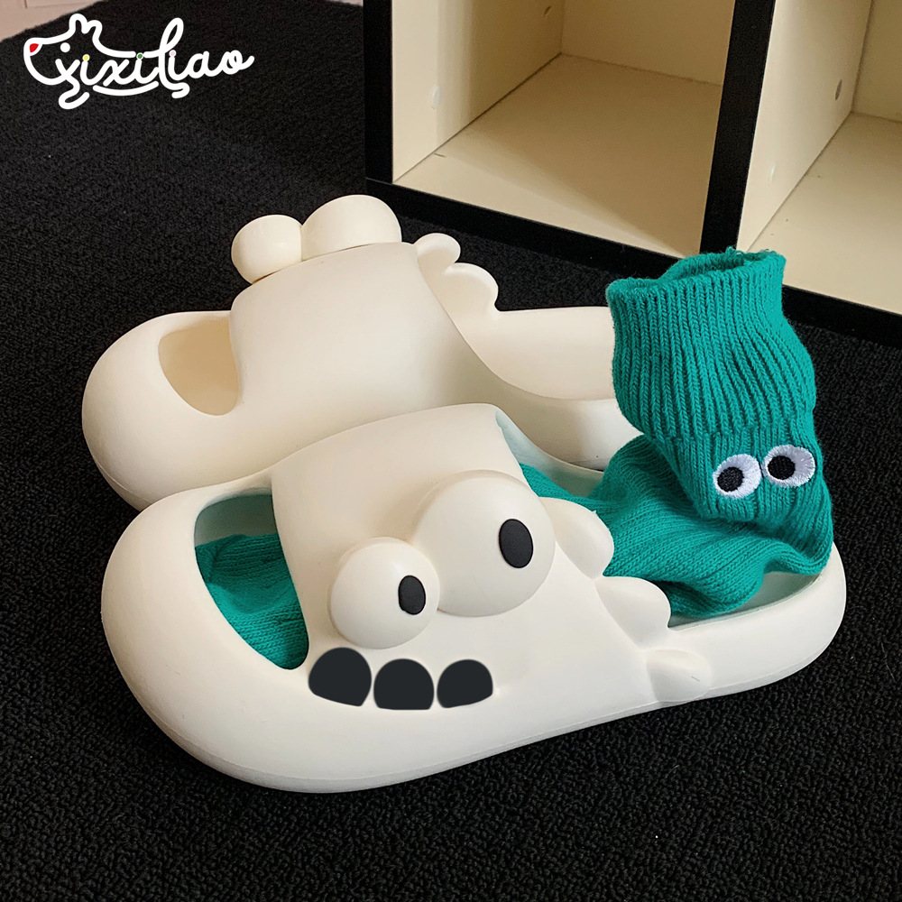 Soft bottom home summer slippers female personality funny big eyes dinosaur indoor street sandals girl slippers