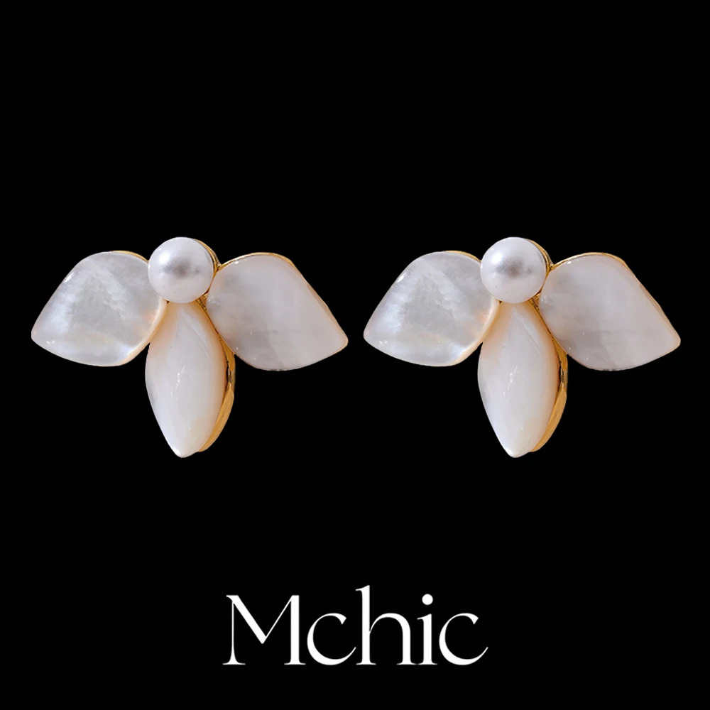 Mchic Thicker Natural Shell Flower Stud Earrings Trendy Unique Chic Daily Fashion Copper Jewelry for Women Gift Wholesale 241031