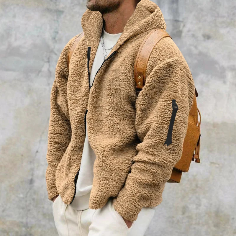 Autumn Winter Mens Jacket Double-sided Fleece Warm Loose Hooded Windbreaker Casual Coat Zipper Hooded Jacket Chaquetas Hombre 241031