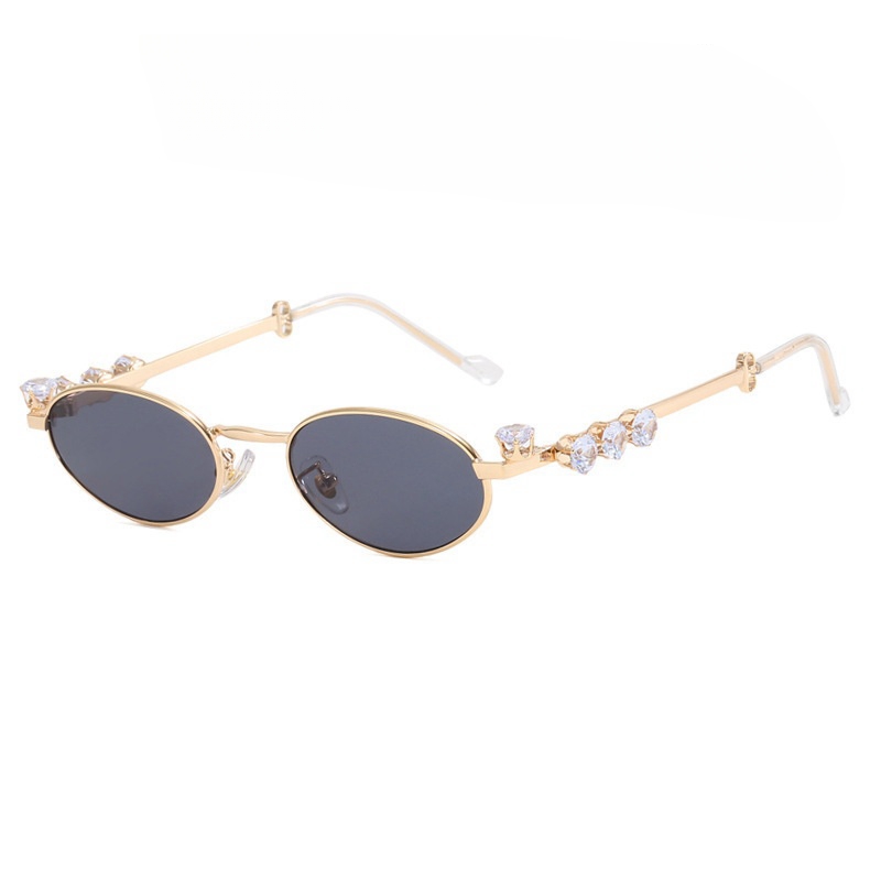 8803 Diamond encrusted oval metal eyeglass frame with pearl small frame, natural looking flat mirror frame