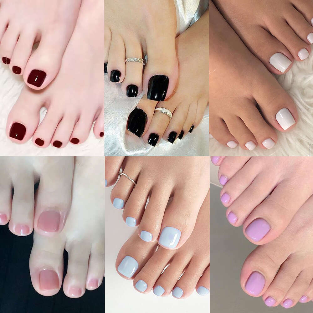 144pcs Short Square False Lake Blue/White/Red/Nude Press on Toenails Glossy Full Cover Toe Nails 100/120pcs Artificial